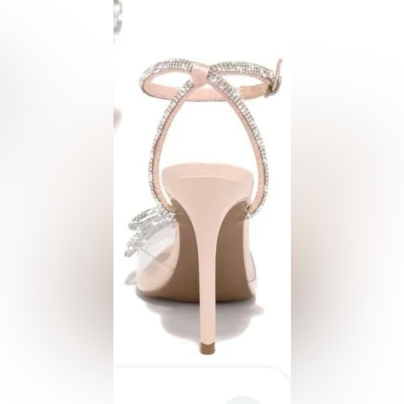 Size 8.5 Qupid Blush transparent Rhinestone Bow Ankle Strap Pointy Toe 4” heels - Picture 8 of 9